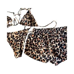 Black and Brown Leopard Print Sz Medium Bikini 3 piece Set‎